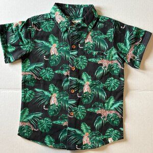 Me & Henry London Boys 5-6Y Jungle Leopard Button Up Shirt Tropical Short Sleeve
